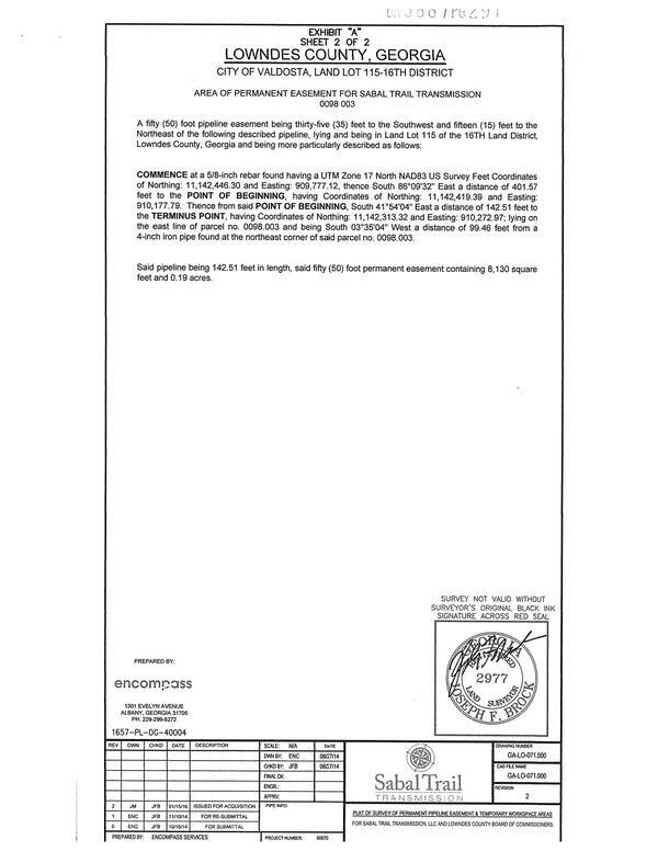 [AREA OF PERMANENT EASEMENT FOR SABAL TRAIL TRANSMISSION 0098 003]