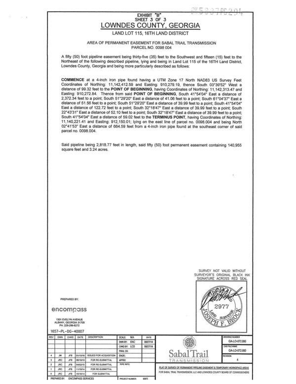 [AREA OF PERMANENT EASEMENT FOR SABAL TRAIL TRANSMISSION PARCEL NO. 0098 004]