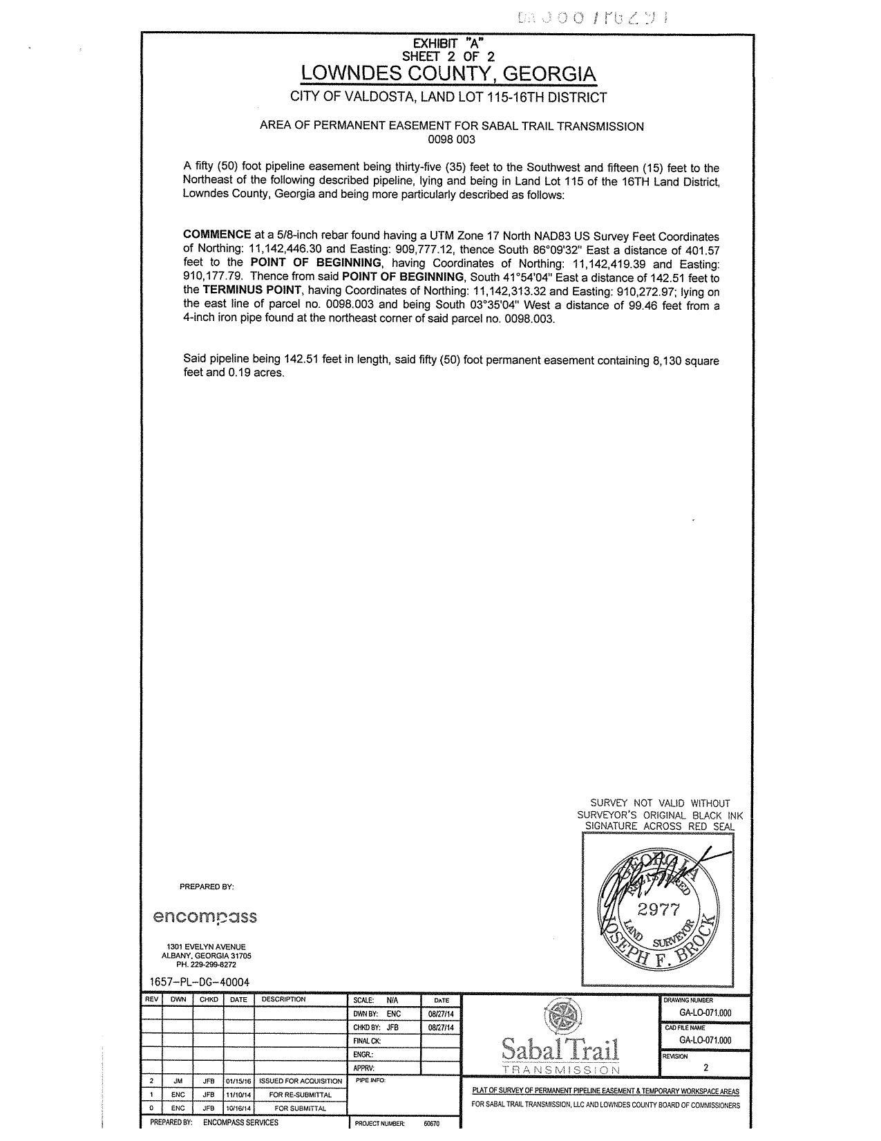AREA OF PERMANENT EASEMENT FOR SABAL TRAIL TRANSMISSION 0098 003