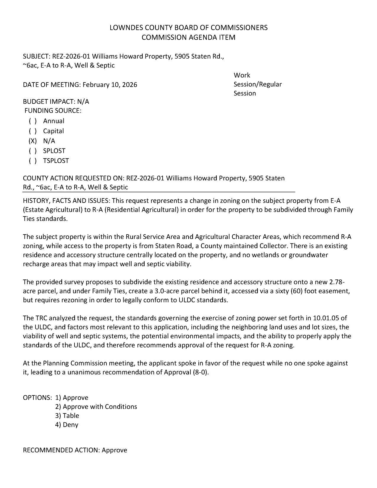 for the property to be subdivided through Family Ties standards.