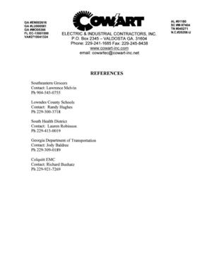 [Cowart Electric References]