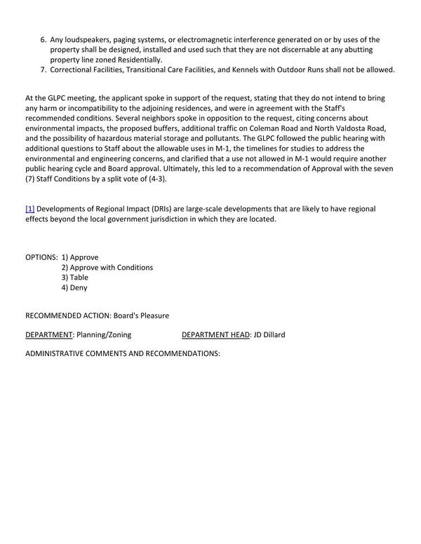[GLPC recommended approval 4:3 with the seven staff-recommended conditions.]
