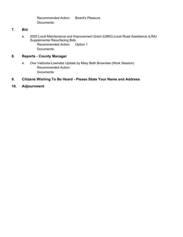 LMIG, Reports, OVL, CWTBH, Adjournment