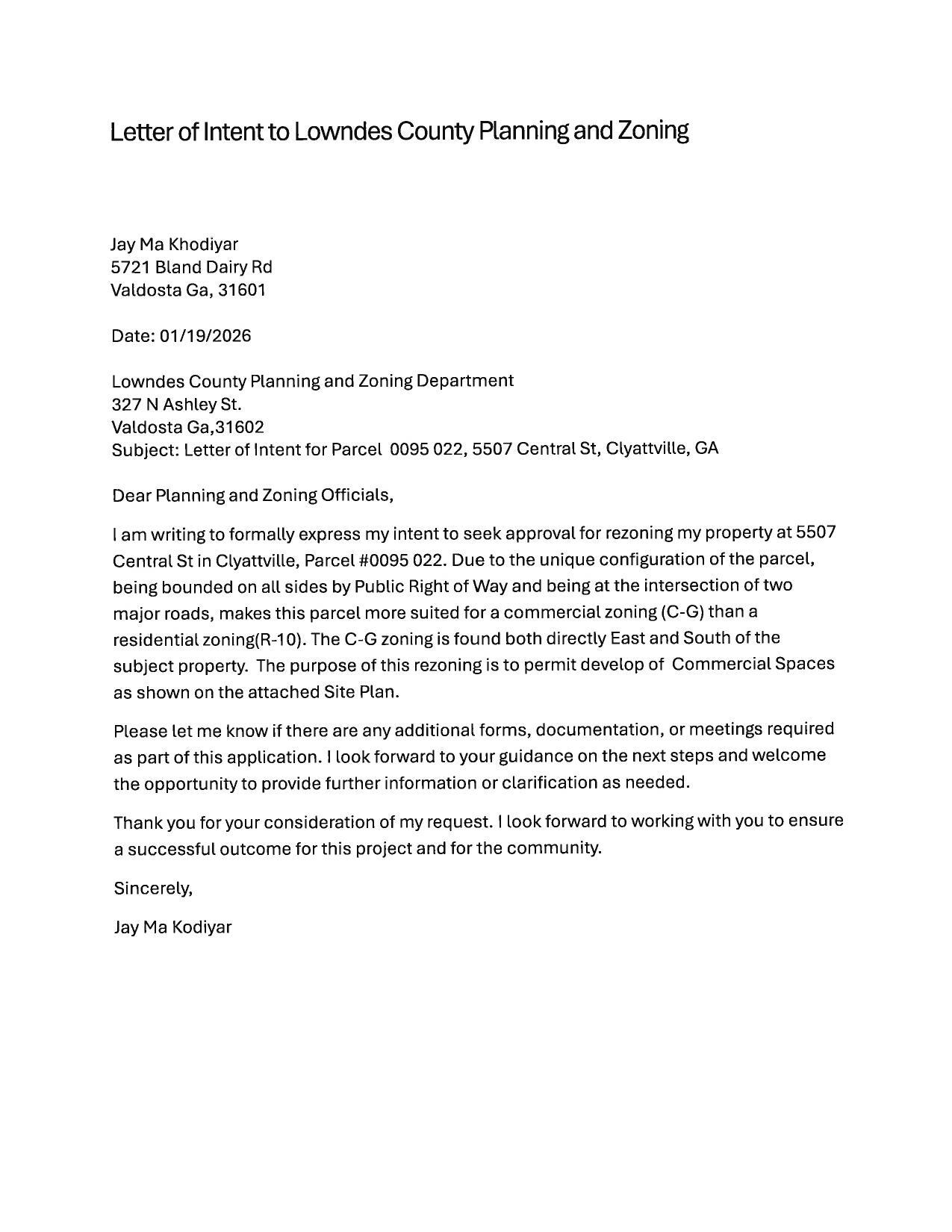 Letter of Intent from Jay Ma Khodiyar