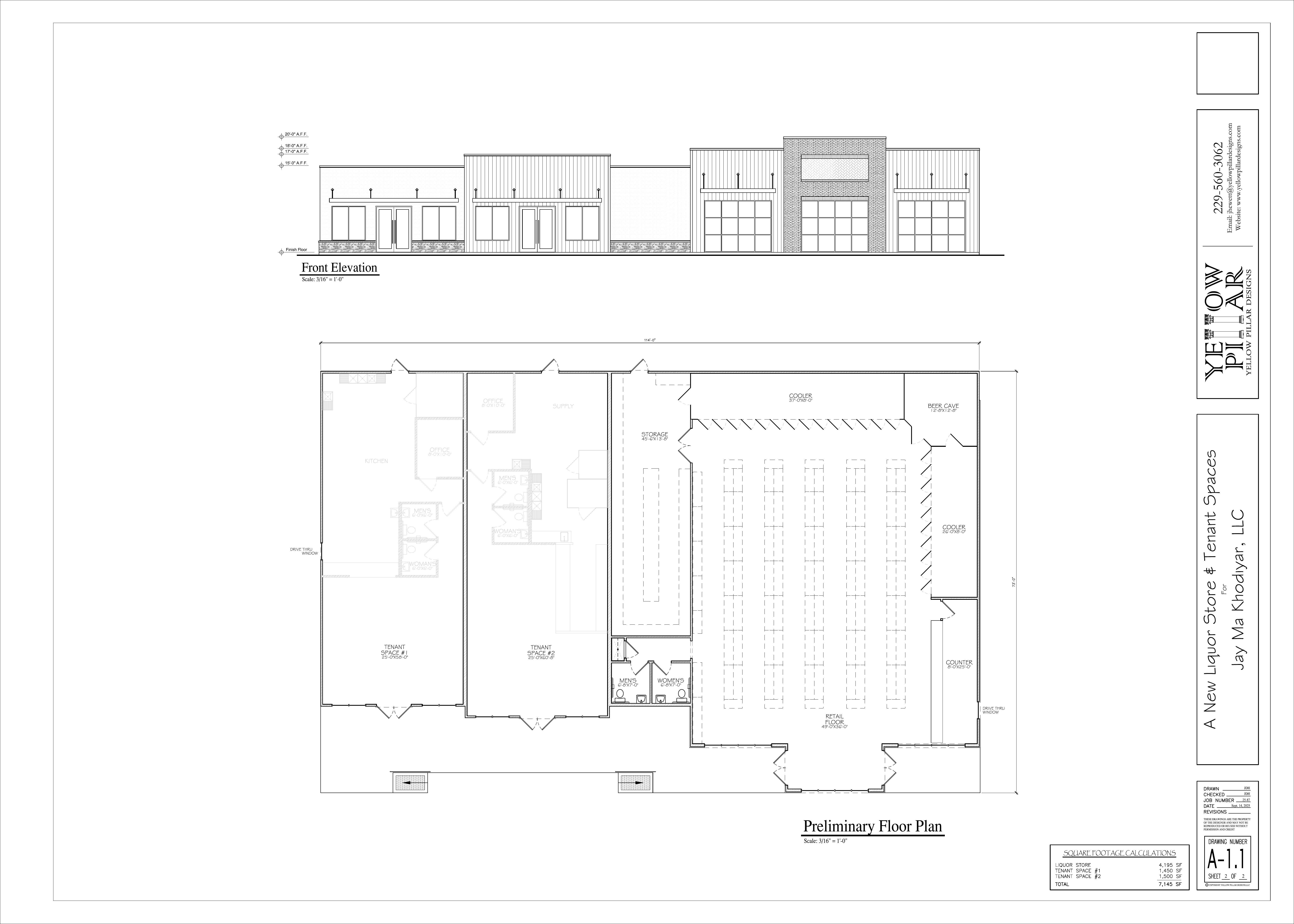Front Elevation and Preliminary Floor Plan