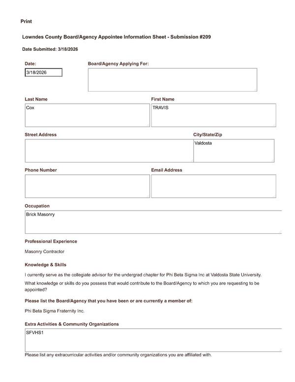 Application of Travis Cox