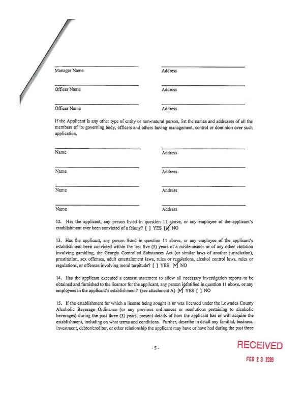 15. If the establishment for which a license being sought is or was licensed under the Lowndes County