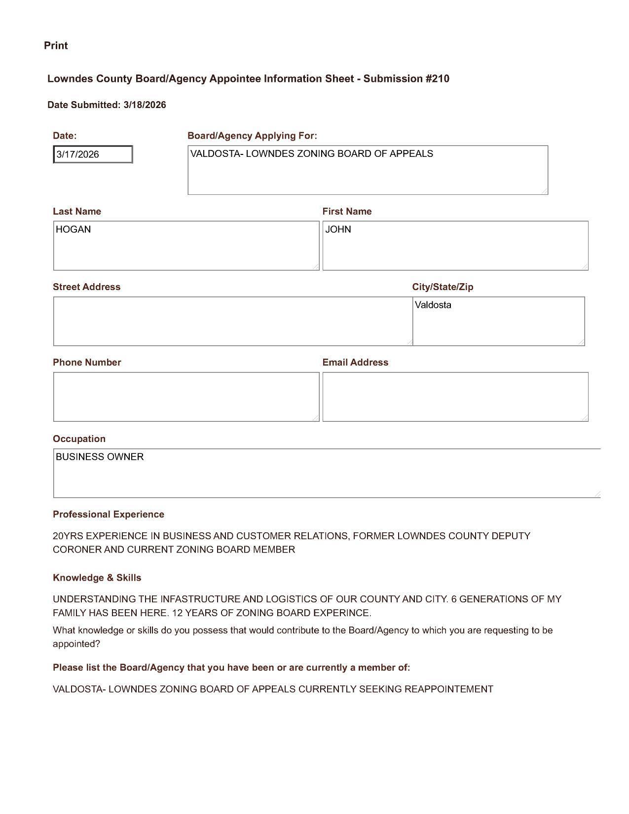 Application of John Hogan