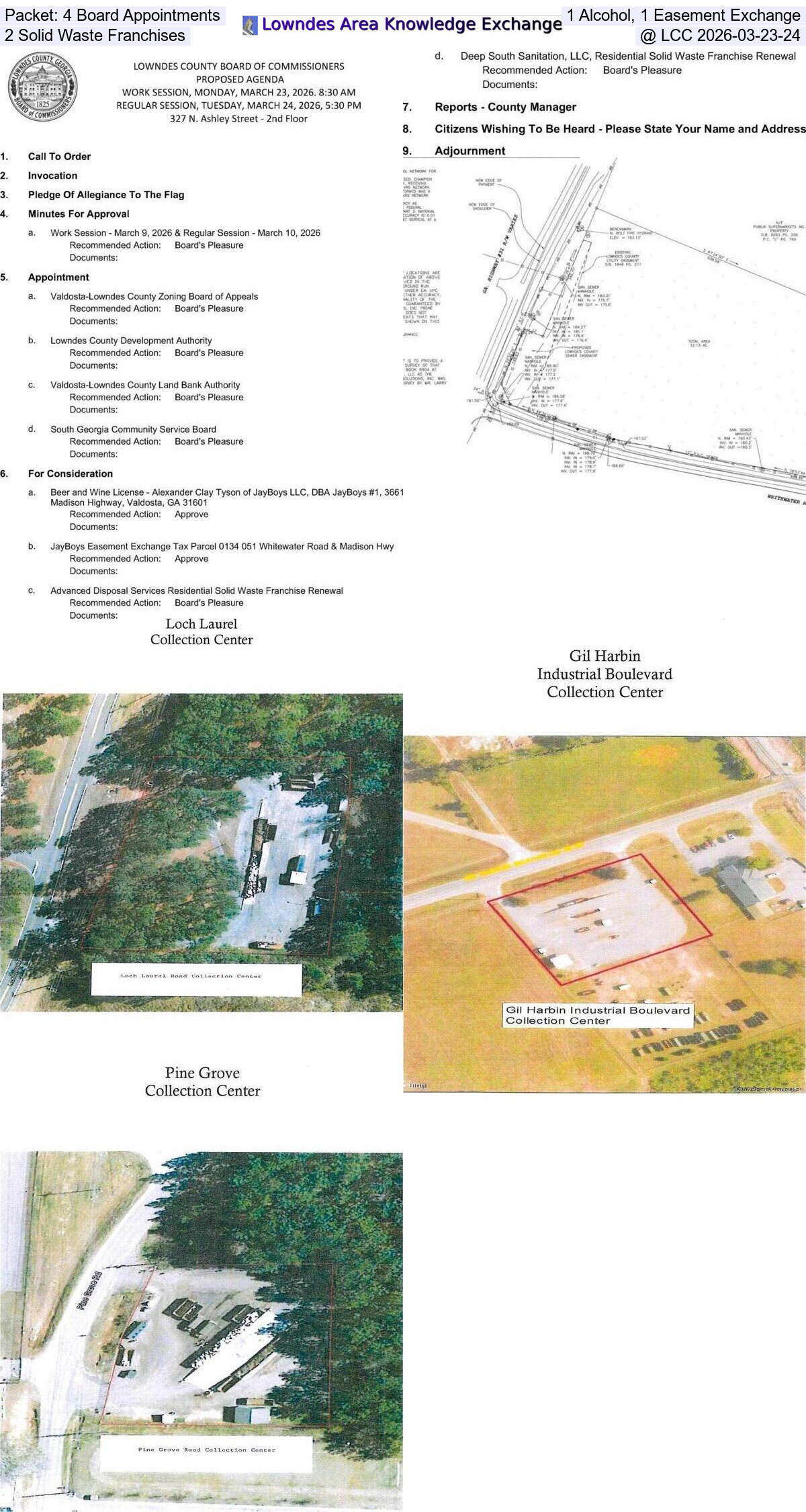 Packet: 4 Board Appointments, 1 Alcohol, 1 Easement Exchange, 2 Solid Waste Franchises, @ LCC 2026-03-23-24