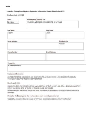 [Application of John Hogan]