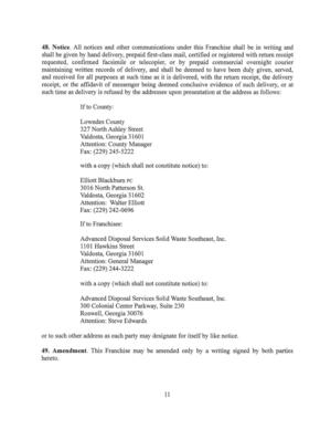 [48. Notice. All notices and other communications under this Franchise shall be in writing and]