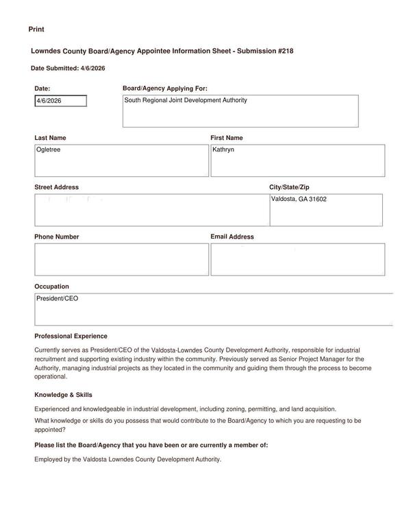 Kathryn Ogletree application