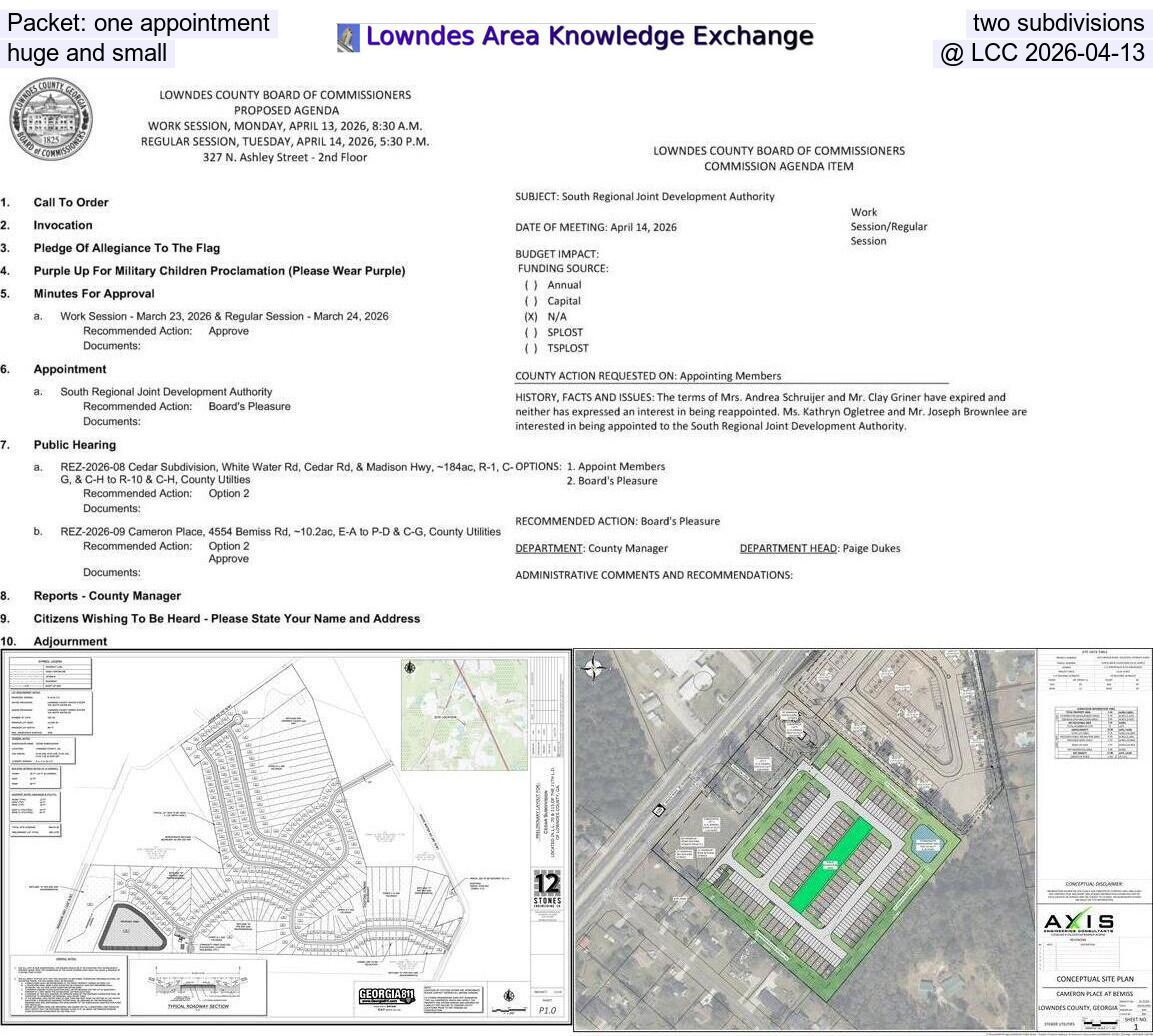 [Packet: one appointment, two subdivisions, huge and small, @ LCC 2026-04-13]