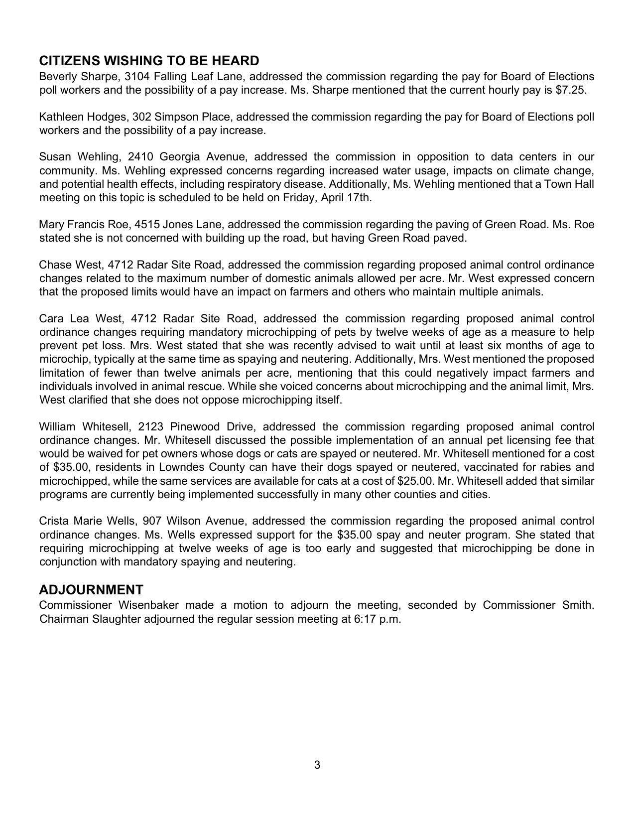changes related to the maximum number of domestic animals allowed per acre. Mr. West expressed concern