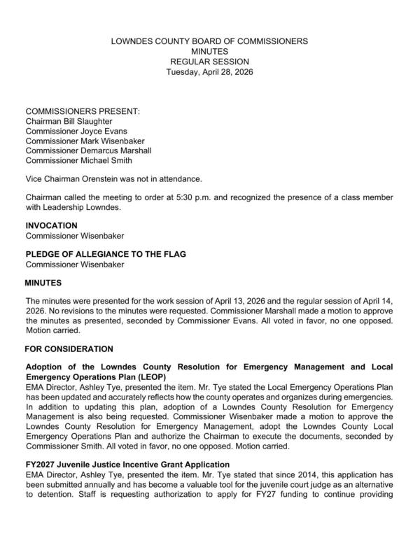 [EMA Director, Ashley Tye, presented the item. Mr. Tye stated the Local Emergency Operations Plan]