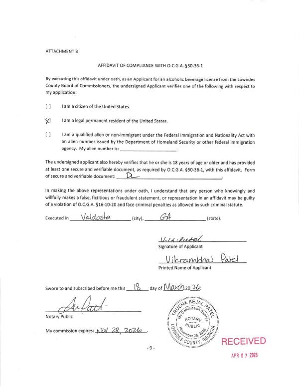 AFFIDAVIT OF COMPLIANCE WITH 0.C.G.A. §50-36-1