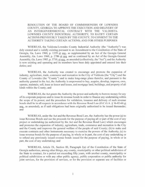 RESOLUTION OF THE BOARD OF COMMISSIONERS OF LOWNDES...