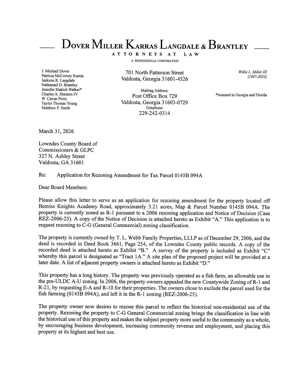 Re: Application for Rezoning Amendment for Tax Parcel 0145B 094A
