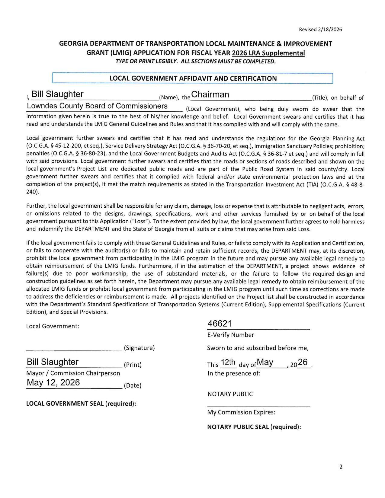 GDOT LOCAL GOVERNMENT AFFIDAVIT AND CERTIFICATION