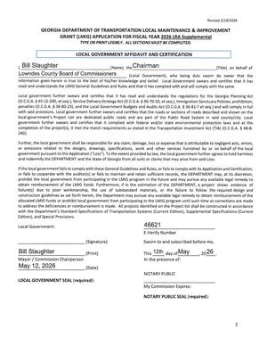 [GDOT LOCAL GOVERNMENT AFFIDAVIT AND CERTIFICATION]