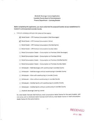 [Alcoholic Beverage License Application]