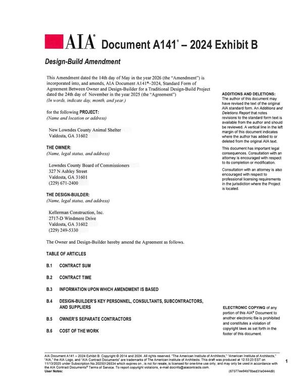 [Design-Build Amendment]