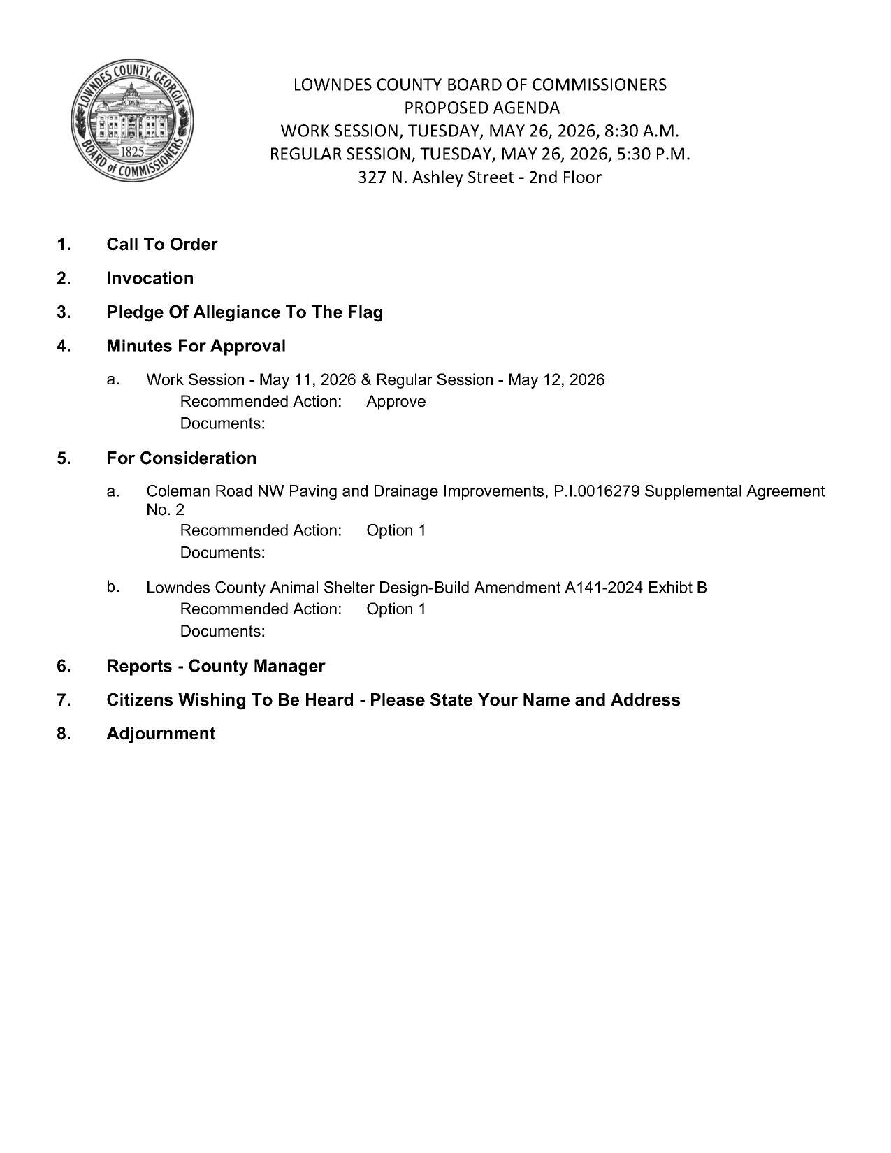 PROPOSED AGENDA