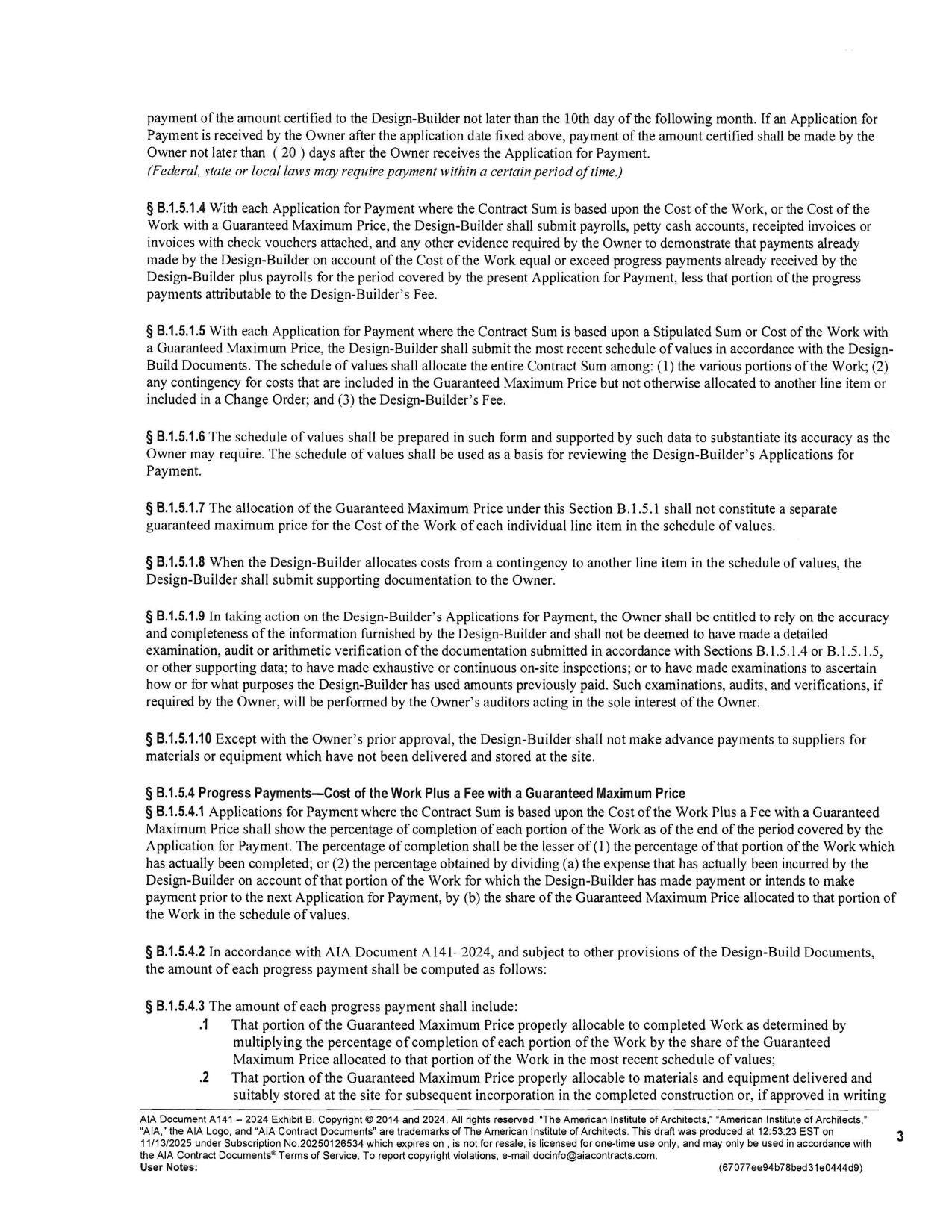 § B.1.5.1.7 The allocation of the Guaranteed Maximum Price under this Section B.1.5.1 shall not constitute a separate