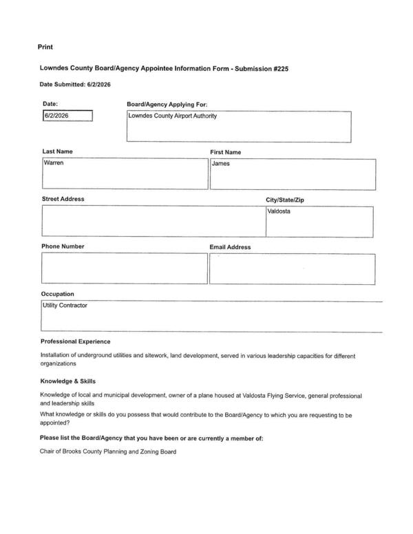 James Warren application