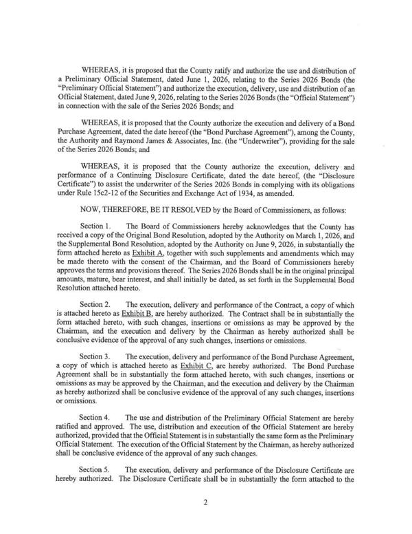 NOW, THEREFORE, BE IT RESOLVED by the Board of Commissioners, as follows:
