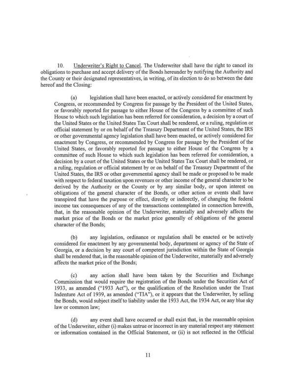 obligations to purchase and accept delivery of the Bonds hereunder by notifying the Authority and