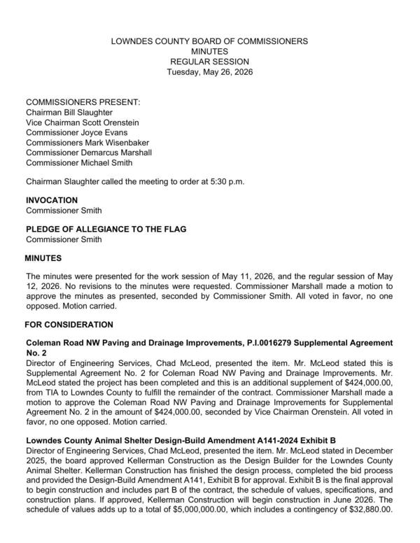 [Coleman Road NW Paving and Drainage Improvements, P.I.0016279 Supplemental Agreement]