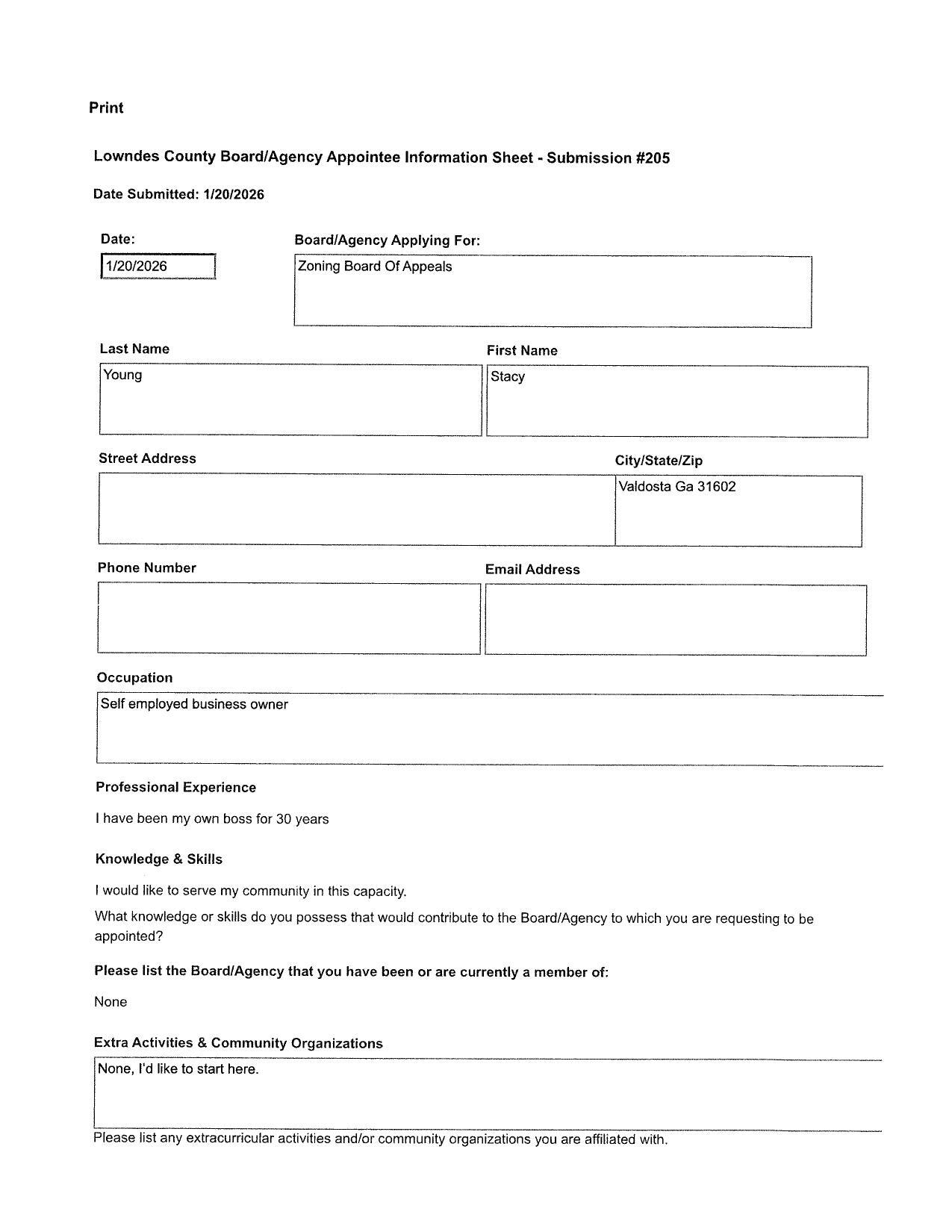 Stacy Young application