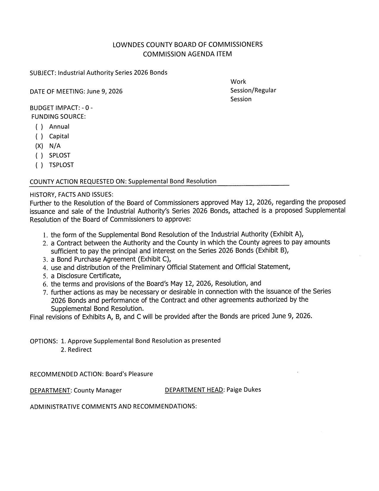 Supplemental Resolution to approve: (7 items)