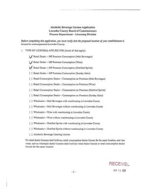 [Alcoholic Beverage License Application]