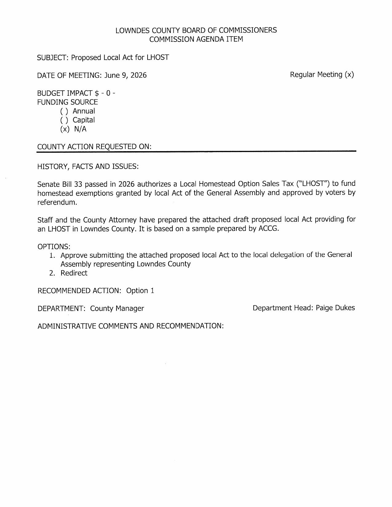 Agenda sheet for item 7.f. LHOST