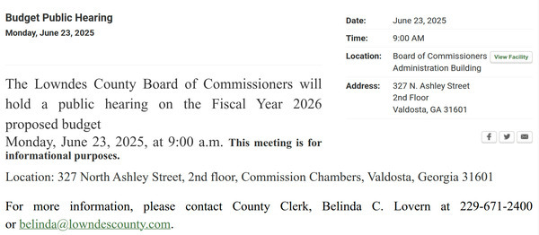 [Monday 9:00 AM Budget Public Hearing, 2026-06-22 --Lowndes County Commission]