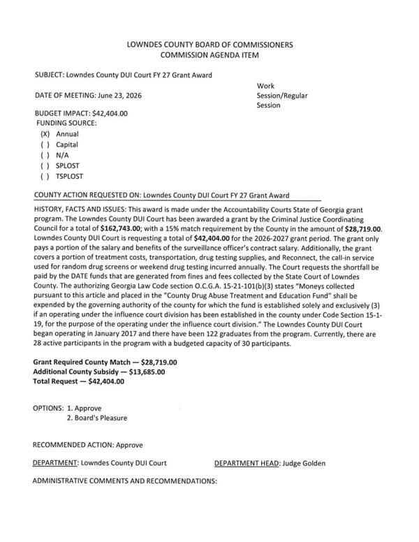 [BUDGET IMPACT: $42,404.00 (X) Annual]