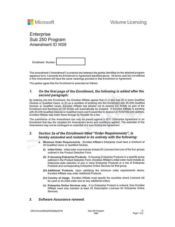 2. Section 2a of the Enrollment titled “Order Requirements”, is