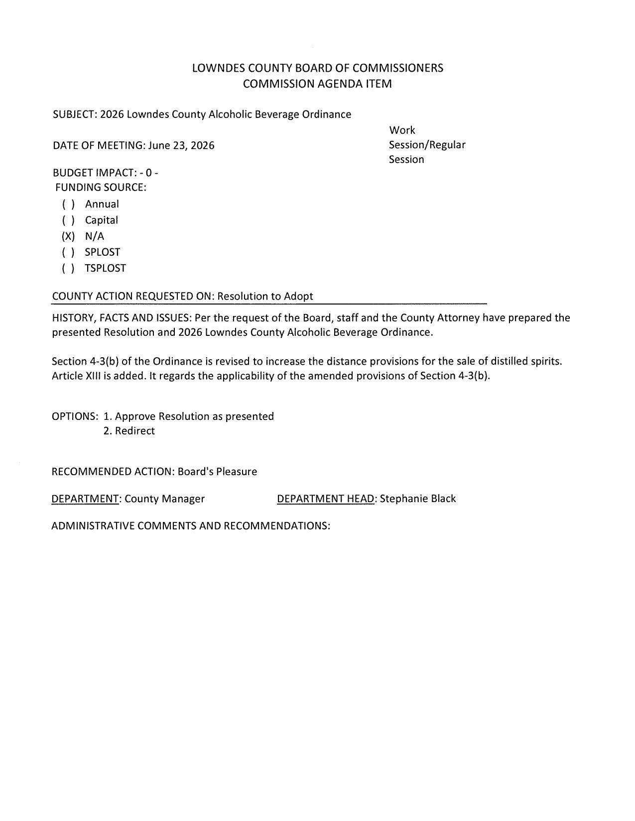 Section 4-3(b) of the Ordinance is revised to increase the distance provisions for the sale of distilled spirits. Article XIII is added. It regards the applicability of the amended provisions of Section 4-3(b).