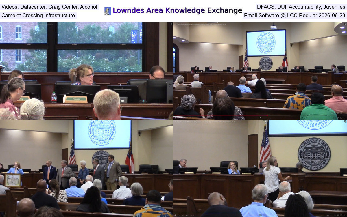Collage: Datacenter, Craig Center, Alcohol Ordinance, DFACS, DUI, Accountability, Juveniles, Camelot Crossing Infrastructure, Email Software @ LCC Regular 2026-06-23