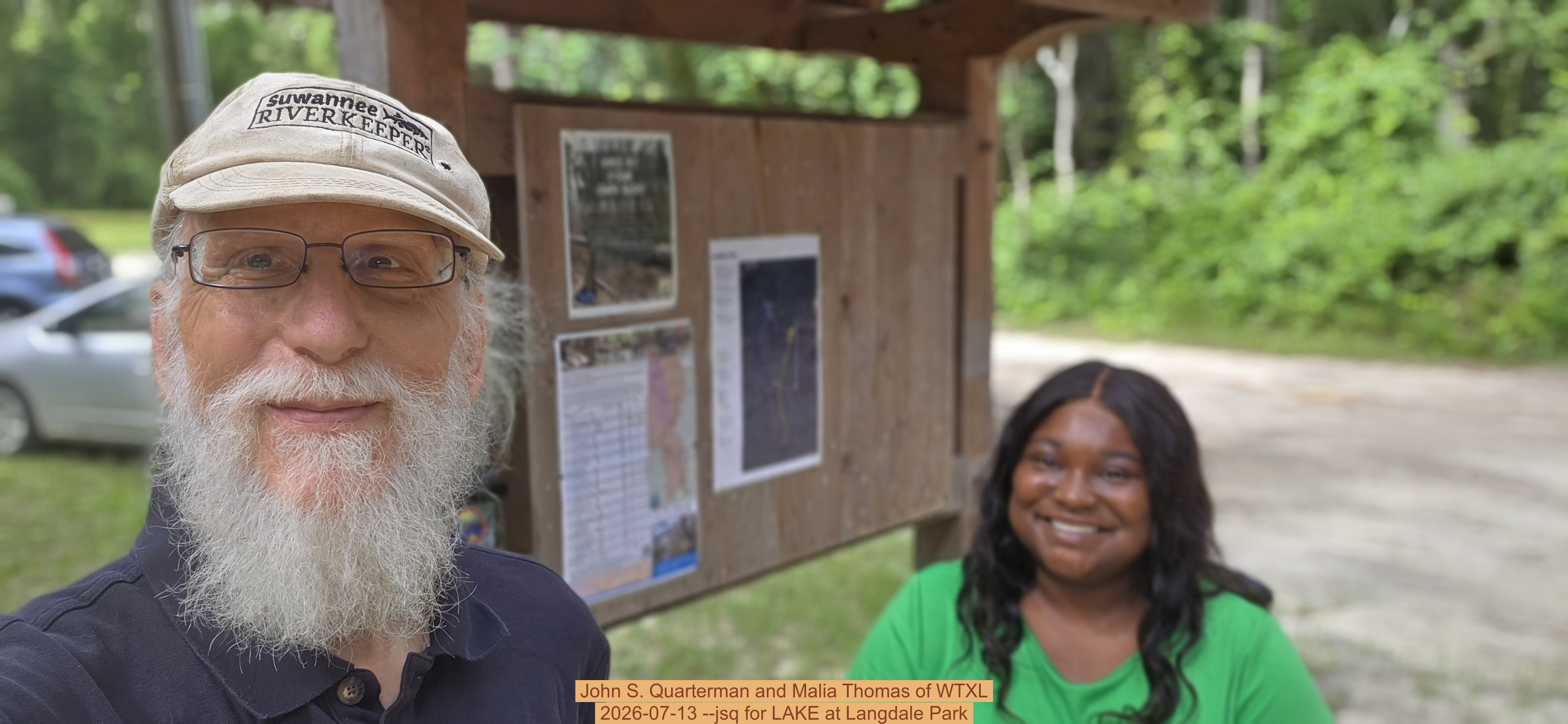John S. Quarterman and Malia Thomas of WTXL, 2026-07-13 --jsq for LAKE at Langdale Park