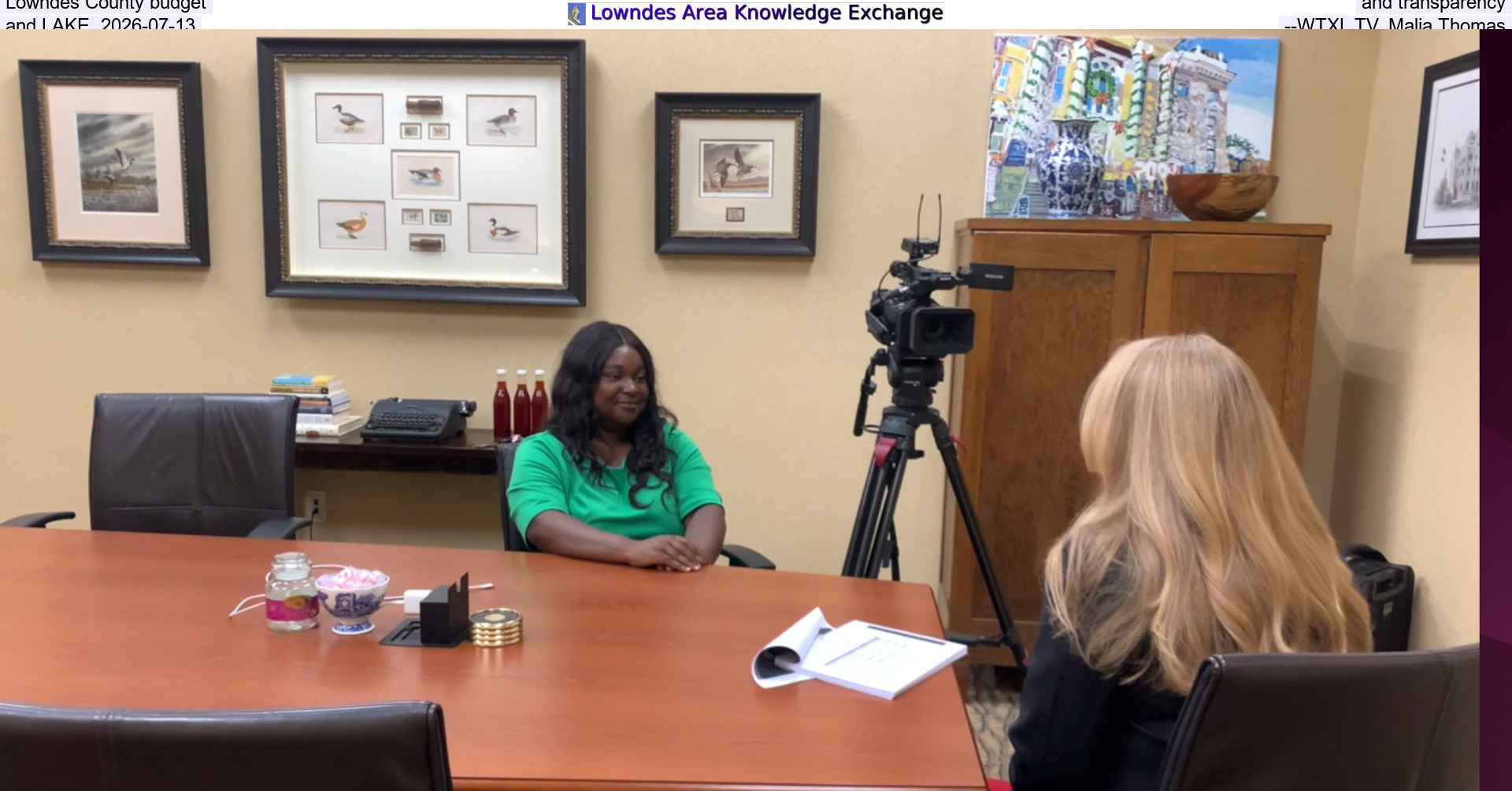 Lowndes County budget and transparency and LAKE, 2026-07-13 --WTXL TV, Malia Thomas