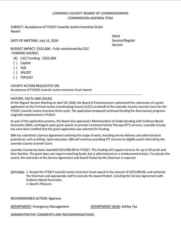 [7.b. Acceptance Of FY2027 Juvenile Justice Incentive Grant Award]