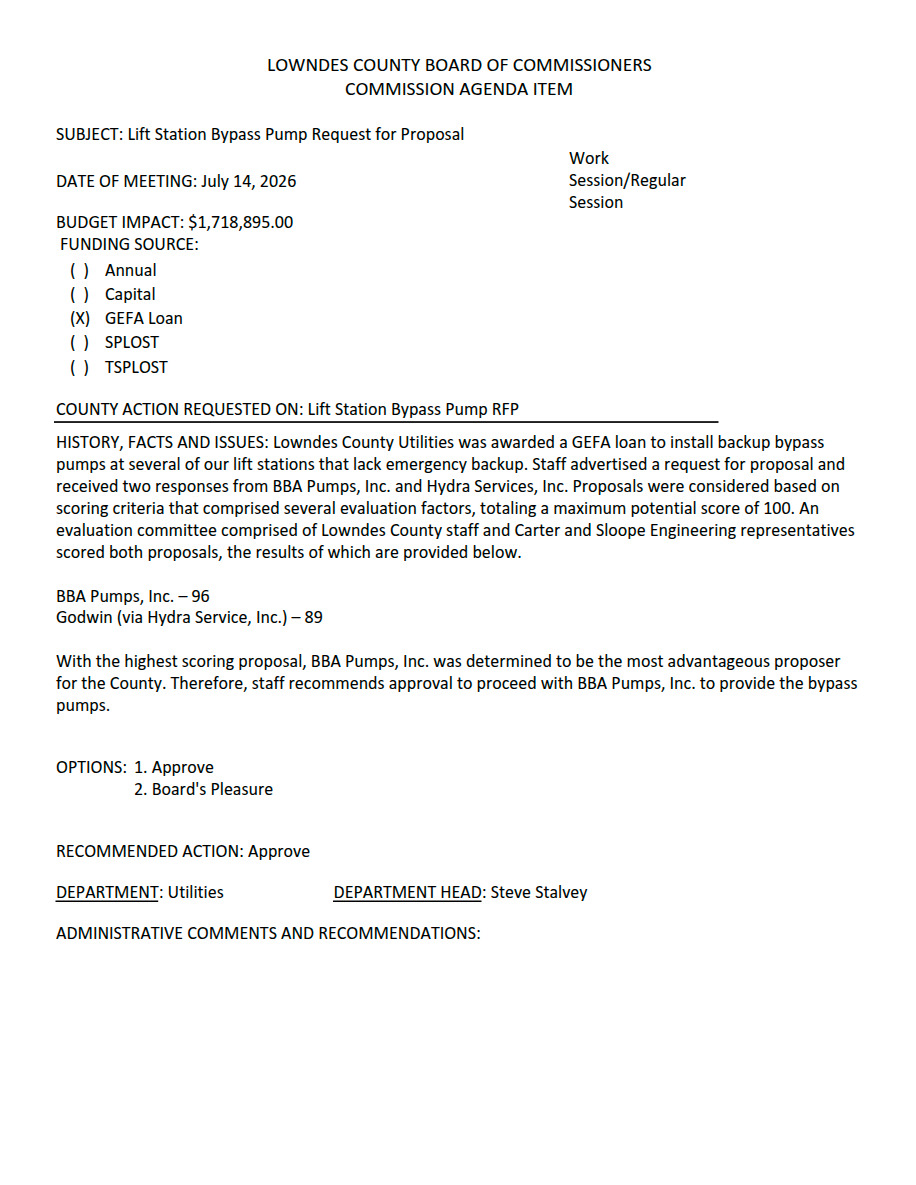 7.c. Lift Station Bypass Pump Request For Proposal