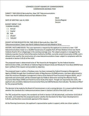 [6.b. TWR-2026-02 Bermuda Run, New 159' Telecommunications Tower Near North Valdosta Road And Hyta Mederer Drive]