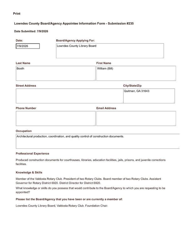 [Application of William Booth]