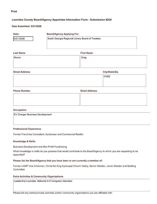 [Application of Greg Moore]