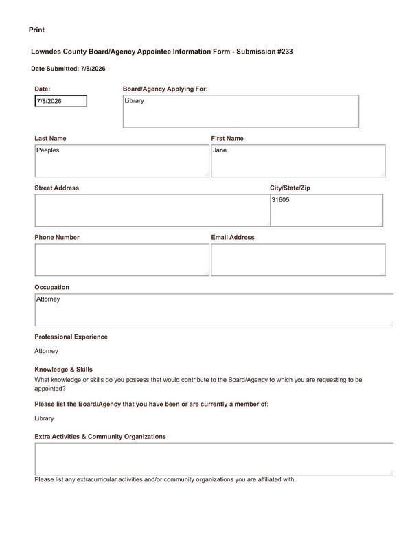 [Application of Jane Peeples]
