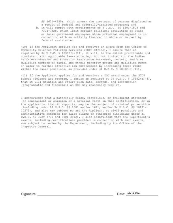 [School Violence Act program, I assure as required by 34 U.S.C. § 10552(a) (3),]